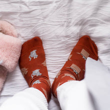 Load image into Gallery viewer, Women's Socks | Orange Cat & Box | Mismatched Socks: Women’s 5 – 10