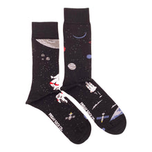 Load image into Gallery viewer, Fun Men's Socks | Space Scene | Mismatched | Premium Cotton: Men's 7-12 US/CAN