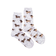 Load image into Gallery viewer, Women's Socks | Wiener Dog Hot Dog | Mismatched Socks: Women’s 5 – 10